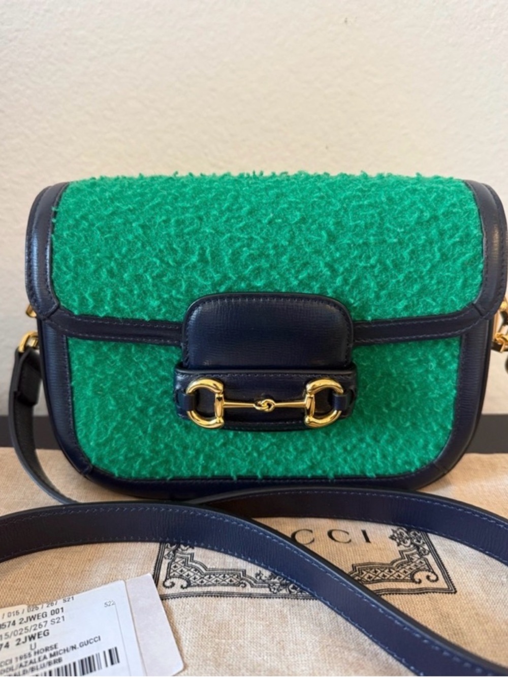 Gucci Casy Wool Azalea Calfskin Mini Horsebit 1955 Handbag NEW - Picture 5 of 16